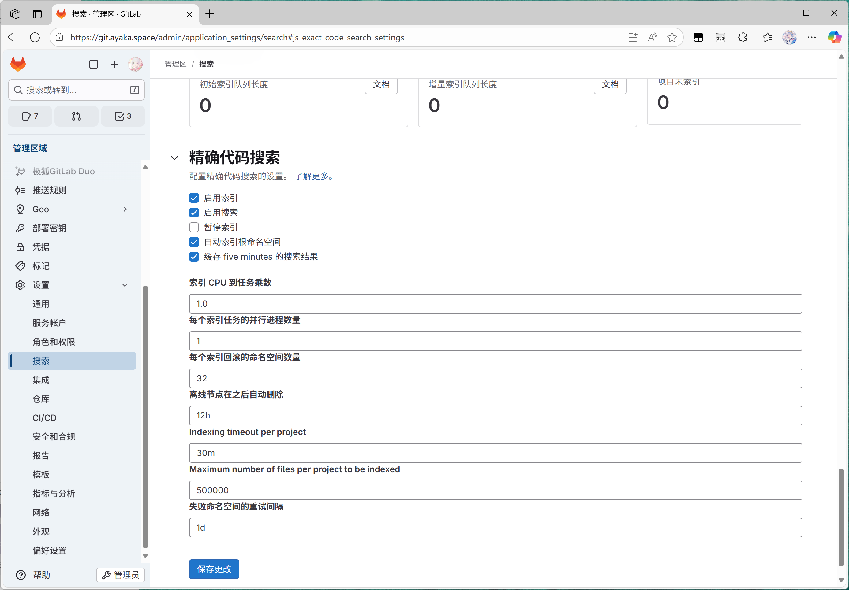 精确代码搜索设置面板